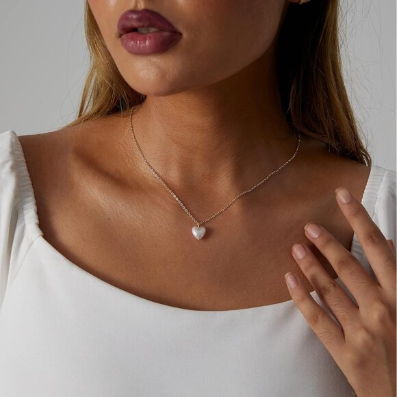 ⚡Silver 14K Gold Plated Heart Pendant Necklace for Women Charm Heart Slip Chain - Picture 3 of 7